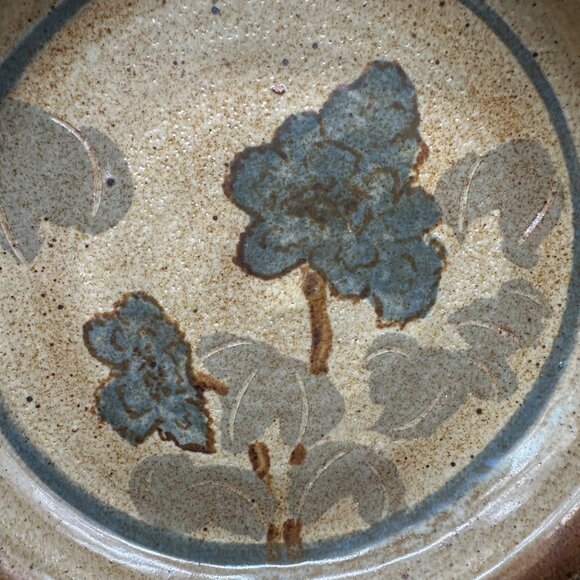 Handcrafted Art Pottery Pie Plate Floral Botanical Earth Tones Brown Green - Picture 5 of 8
